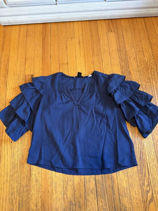 Scotch & Soda Tops - Scotch & Soda Maison Scotch Shirt Womens Medium Navy Blue Ruffle Sleeve V Neck